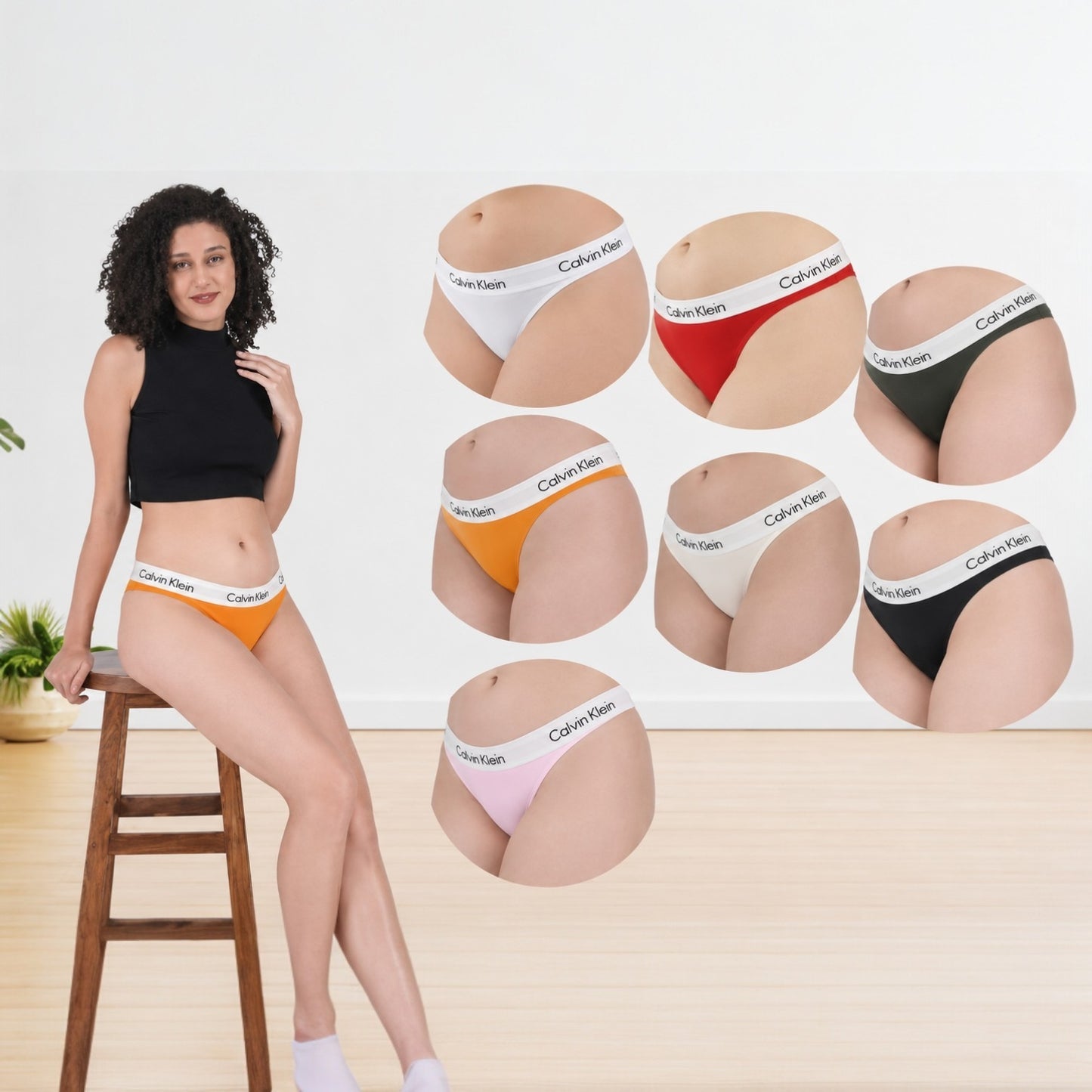 Calvin Klein Premium Cotton Thong Panty Pack of 7 for Women | Soft Stretch Low Waist Bikini Panties