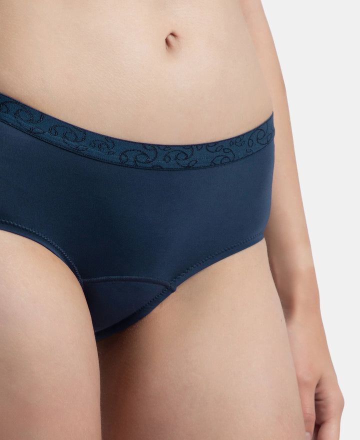 J.y  Pack of 3 +2 Tactel Microfiber Elastane Stretch Period Panty with Leak Proof Inner Absorbent Layer and StayFresh Treatment - Navy