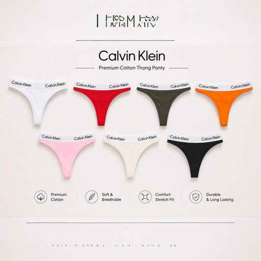 Calvin Klein Premium Cotton Thong Panty Pack of 7 for Women | Soft Stretch Low Waist Bikini Panties